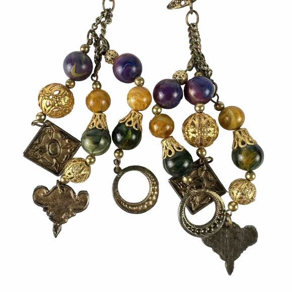 Vintage Gypsy Hippie Boho Purple Gold Color Fringe Dangle Earring Festival Celes - Picture 3 of 7